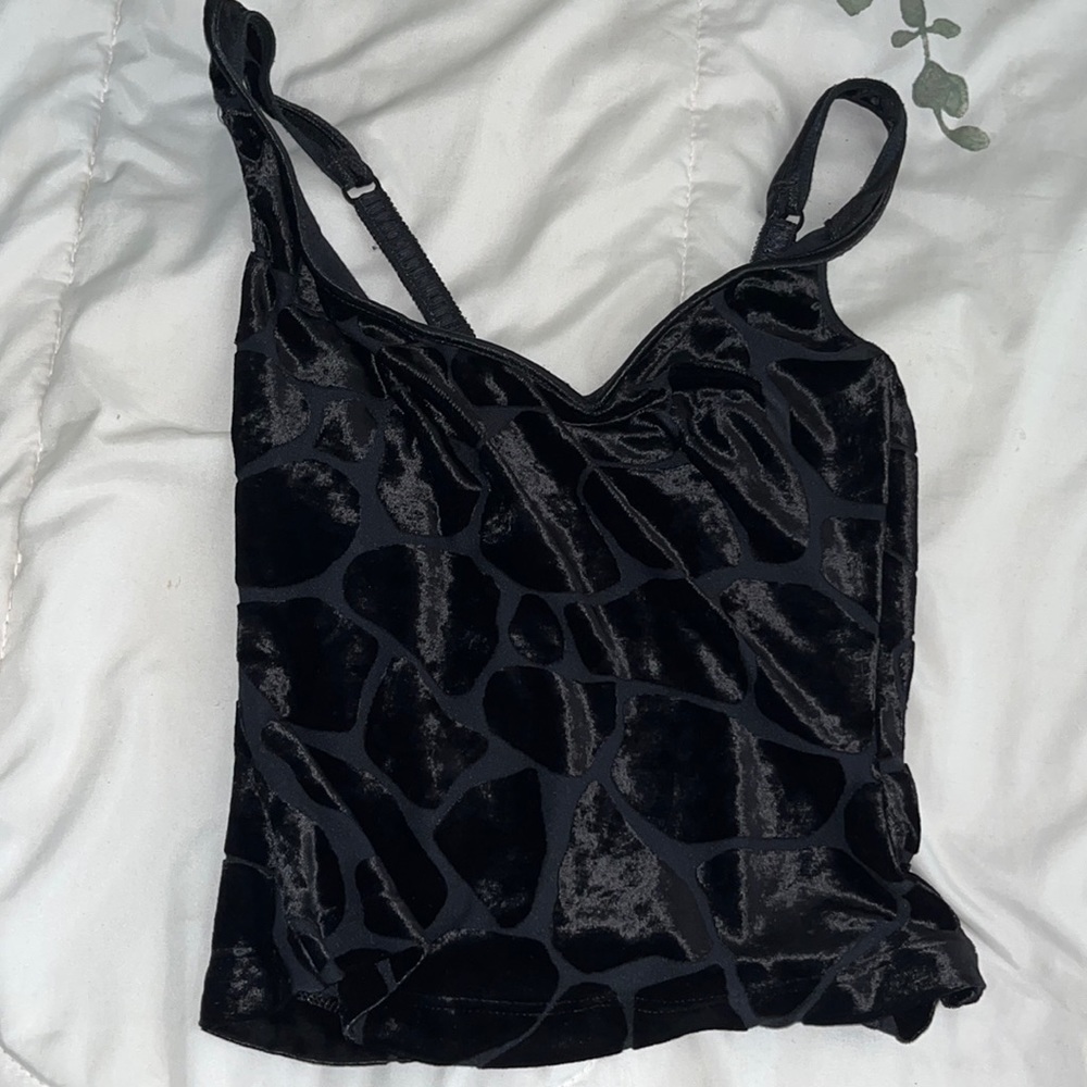 See Threw Animal Print Black Suede Tank Top